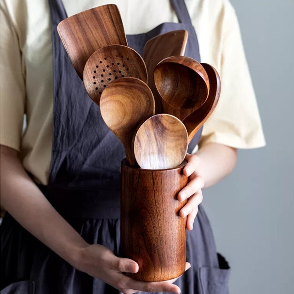 Natural Teak Kitchen Utensil Set - Glamry