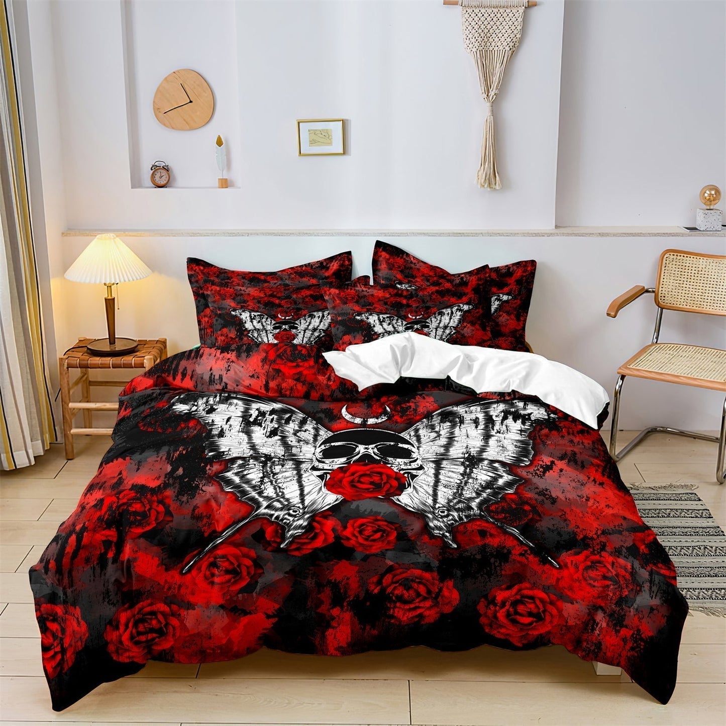 Dark Skull Floral Bedding Set - Glamry