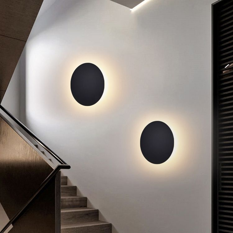 Circular Brushed Steel Wall Lamp for Bedrooms