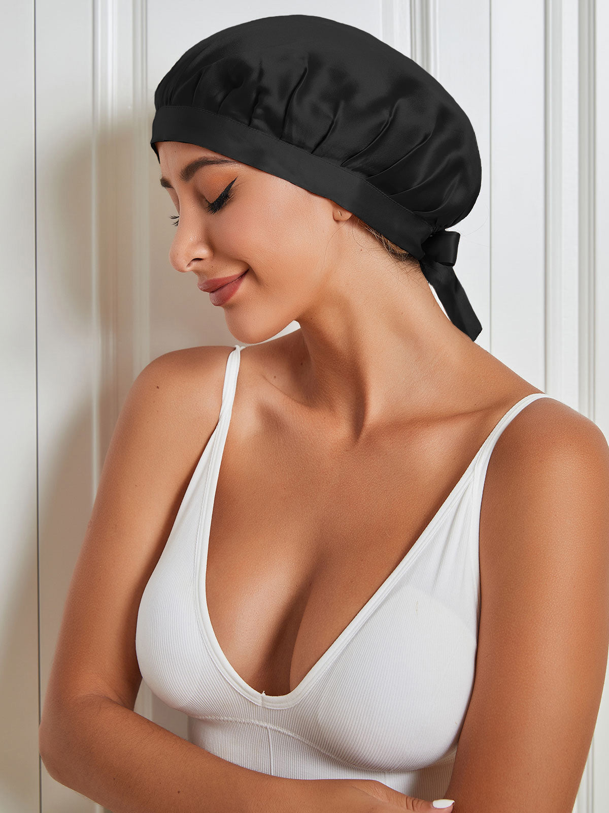 Soft Satin Sleep Cap with Cute Bows