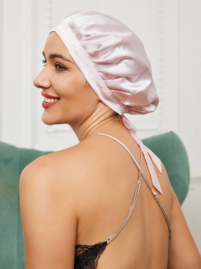 Soft Silk Sleep Bonnet with Satin Ribbons