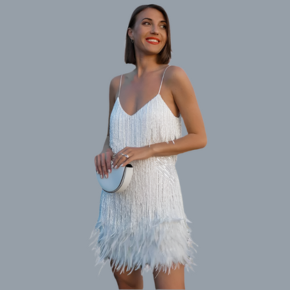 Glittery Sequin Feather Party Dress