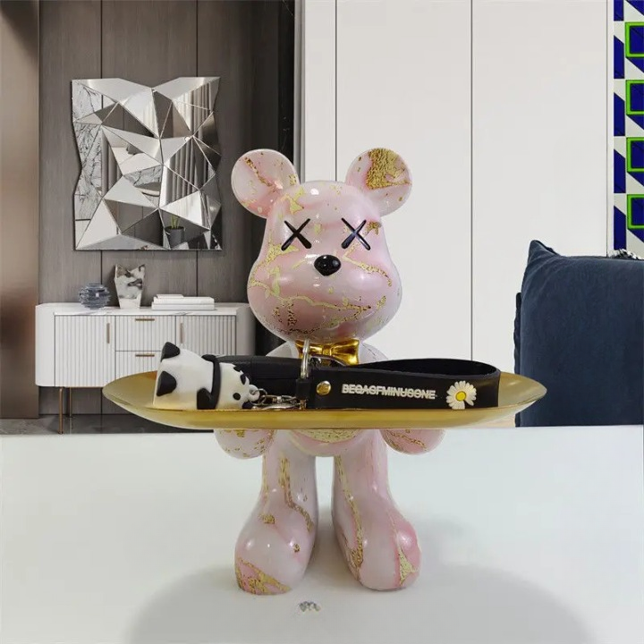 Wooden Bear Figurine with Serving Tray - Glamry