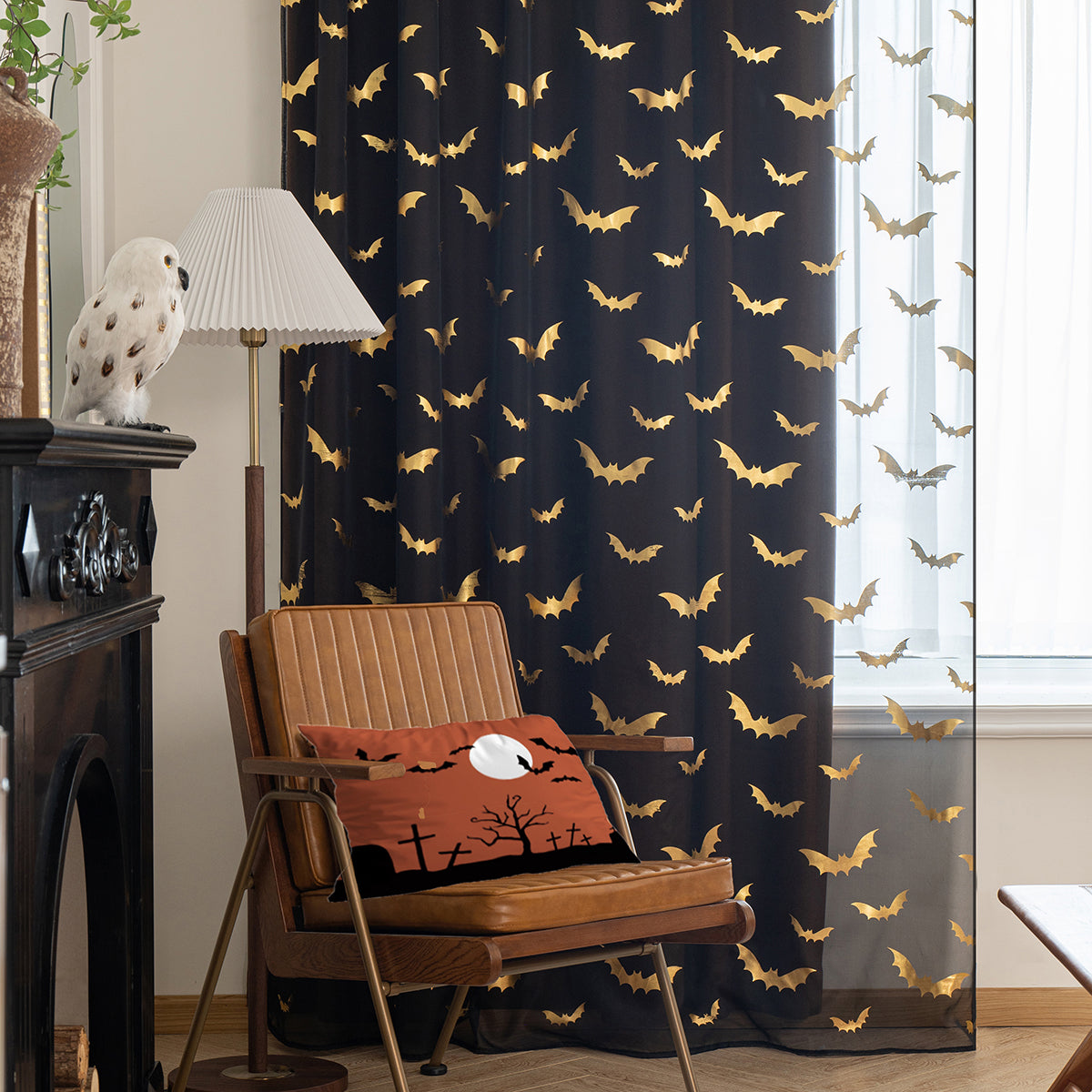Dark Bat Blackout Window Curtains