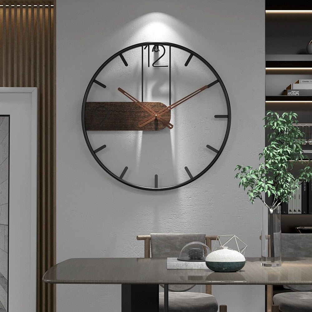 Contemporary Metal and Wood Wall Clock - Glamry