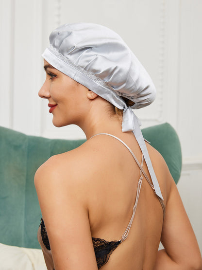 Soft Silk Sleep Bonnet with Satin Ribbons