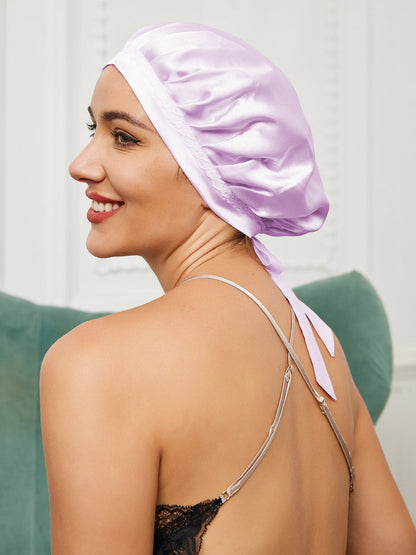 Soft Silk Sleep Bonnet with Satin Ribbons