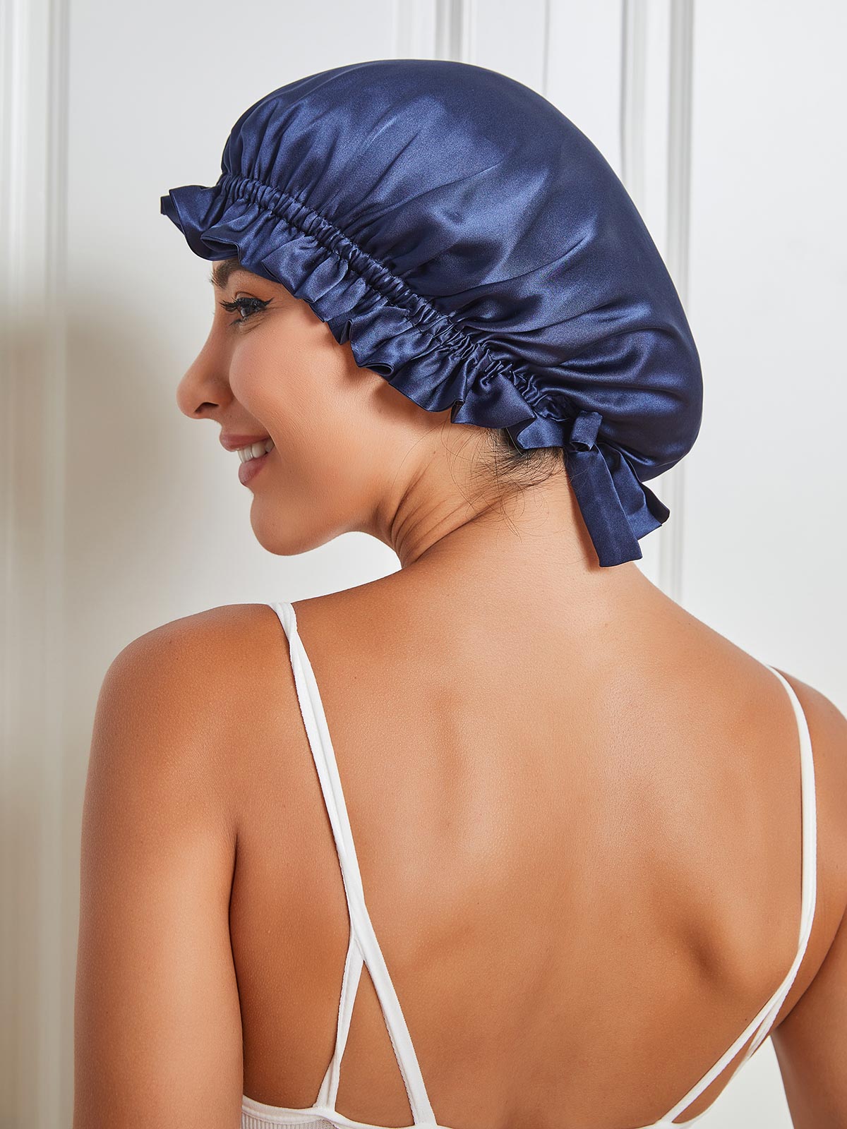 Soft Silk Sleep Cap with Satin Ribbon