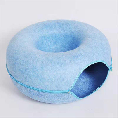 Soft Cat Donut Bed with Non-Slip Base