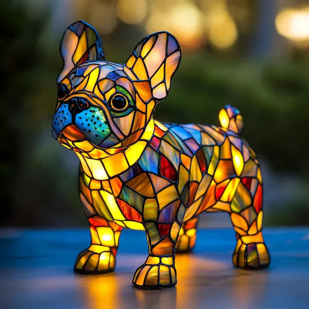 Colorful Dog Table Lamp with Stained Glass Shade - Glamry