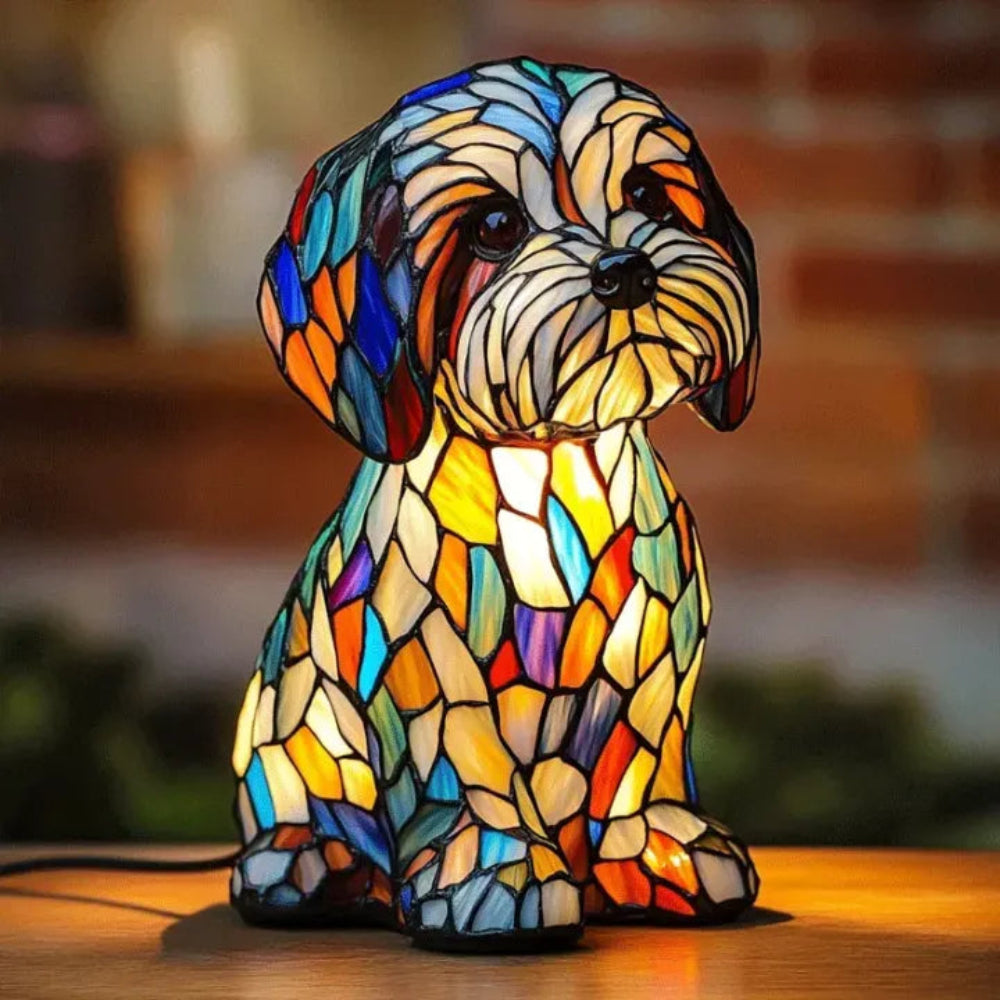 Colorful Dog Table Lamp with Stained Glass Shade