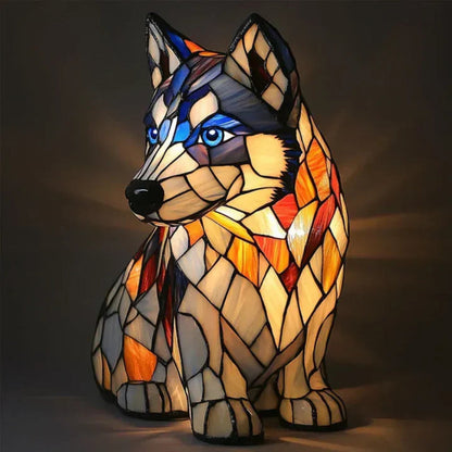 Colorful Dog Table Lamp with Stained Glass Shade