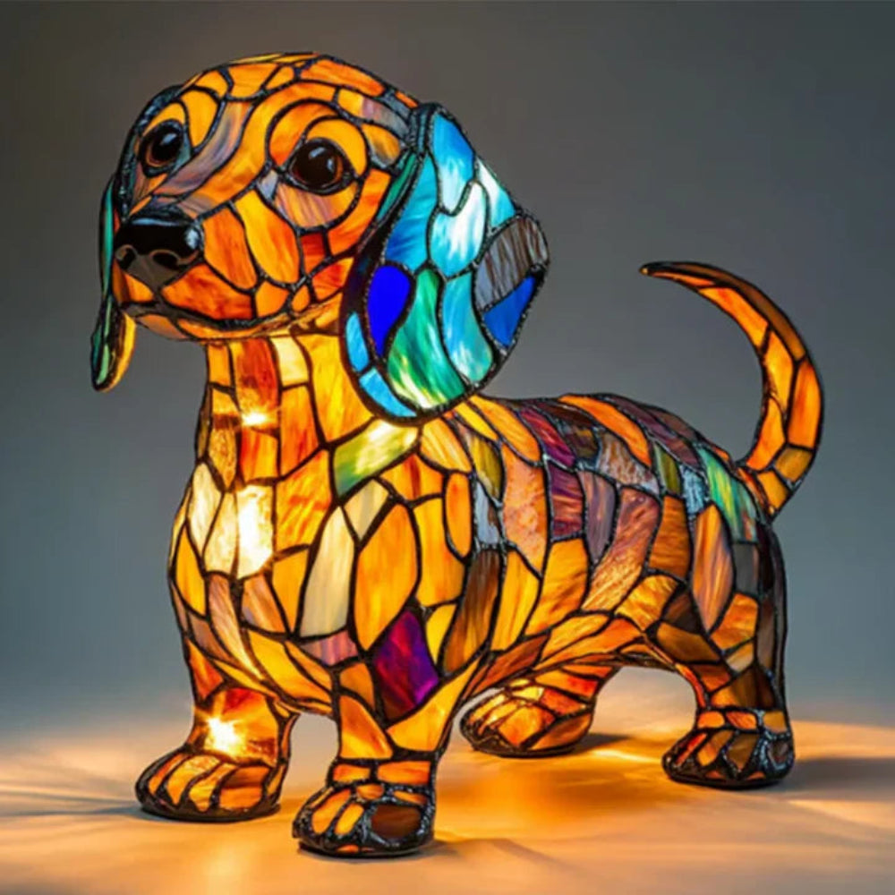 Colorful Dog Table Lamp with Stained Glass Shade