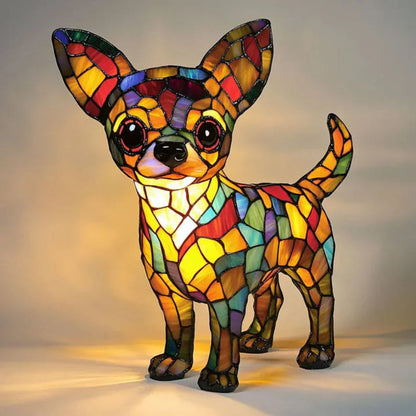 Colorful Dog Table Lamp with Stained Glass Shade