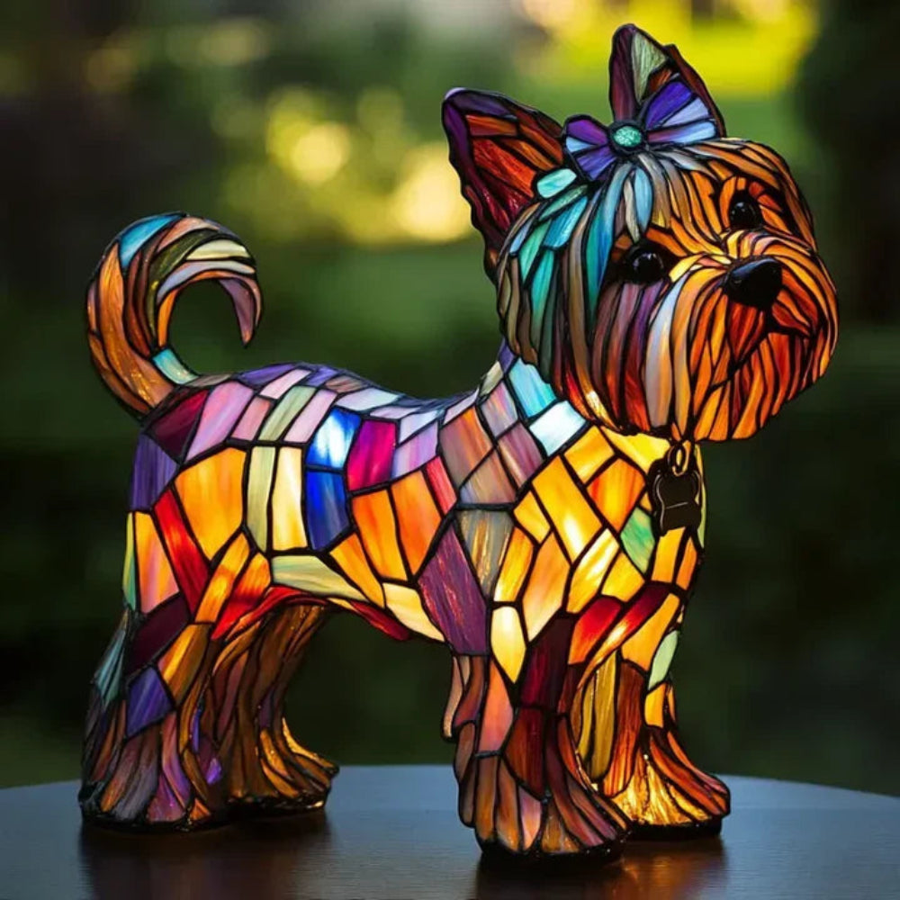 Colorful Dog Table Lamp with Stained Glass Shade