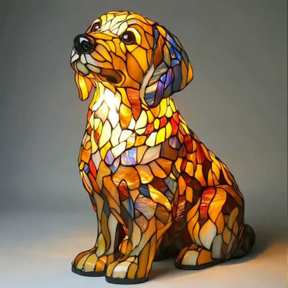 Colorful Dog Table Lamp with Stained Glass Shade