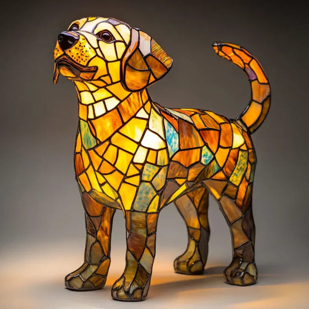 Colorful Dog Table Lamp with Stained Glass Shade