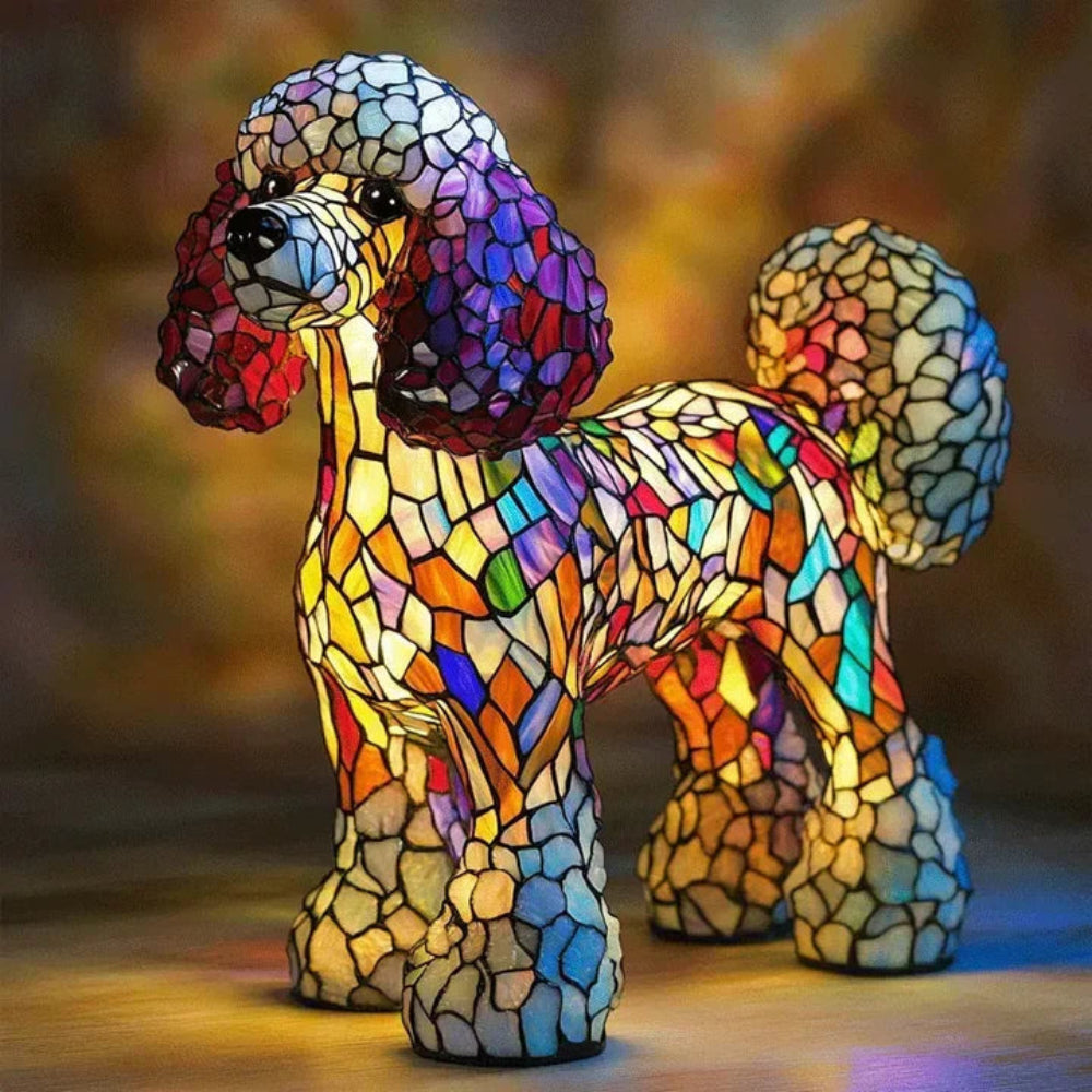 Colorful Dog Table Lamp with Stained Glass Shade