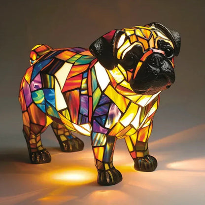Colorful Dog Table Lamp with Stained Glass Shade