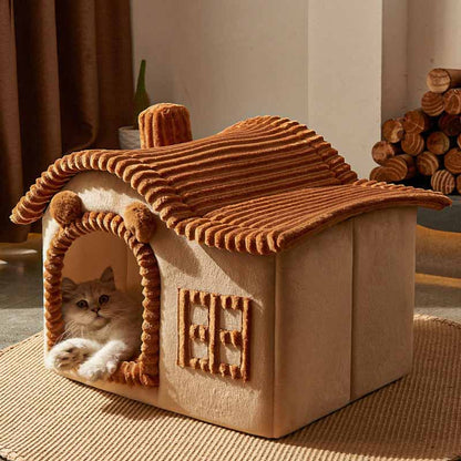 Warm Kitty Hideaway Bed with Cozy Hut Design - Glamry