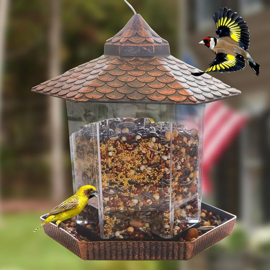 Sturdy Metal Hanging Bird Feeder with Large Seed Tray - Glamry