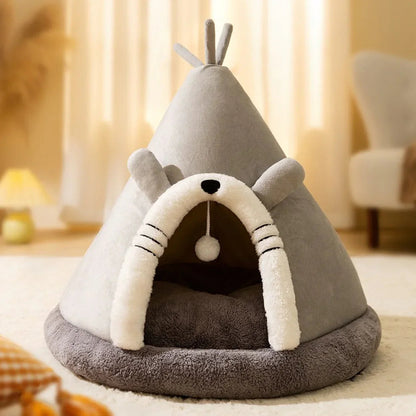Warm Plush Electric Cat House Bed