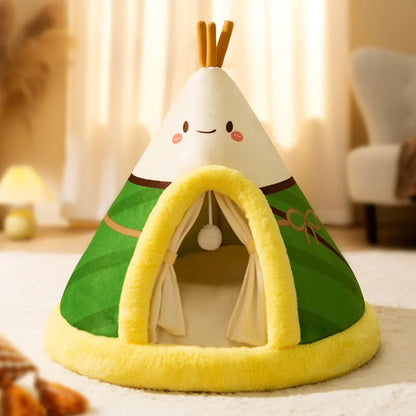 Warm Plush Electric Cat House Bed
