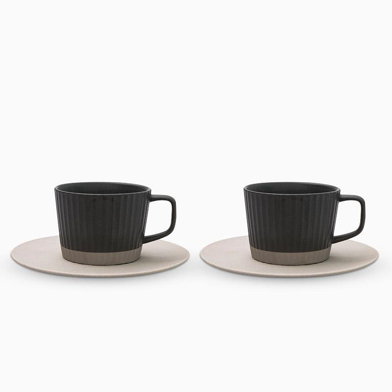 Classic Ceramic Coffee Mug Set in Gray and White