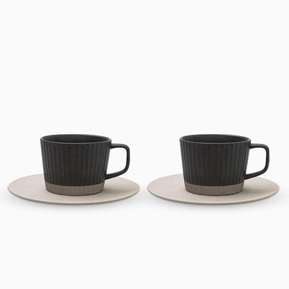Classic Ceramic Coffee Mug Set in Gray and White