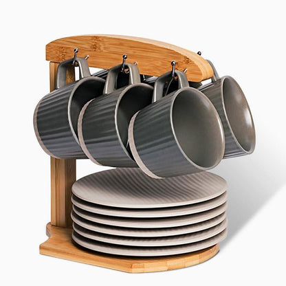 Classic Ceramic Coffee Mug Set in Gray and White
