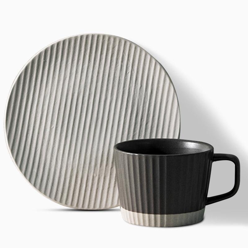 Classic Ceramic Coffee Mug Set in Gray and White