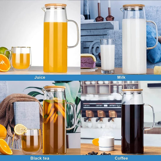Clear Glass Water Jug with Wooden Lid - Glamry