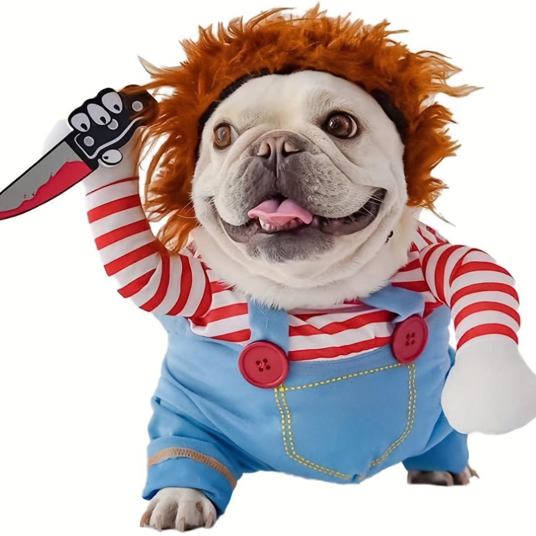 Funny Dog Halloween Onesie with Creepy Doll Pattern - Glamry
