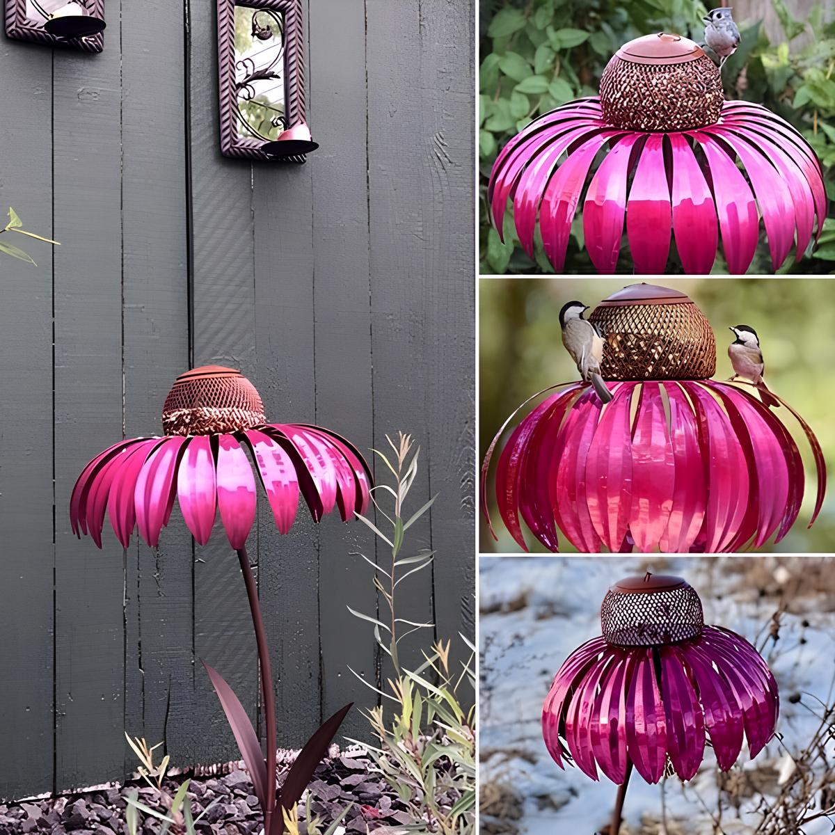 Rustic Metal Bird Feeder with Floral Pattern - Waterproof Garden Decoration - Glamry