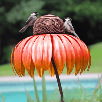 Rustic Metal Bird Feeder with Floral Pattern - Waterproof Garden Decoration