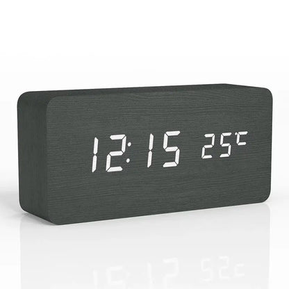Natural Wood Digital Alarm Clock with LED Screen - Glamry