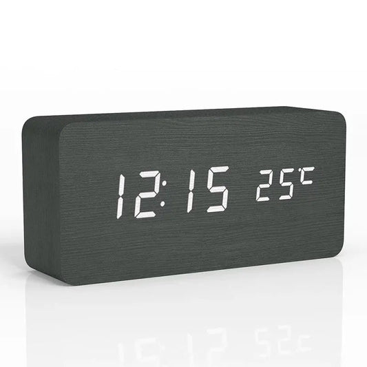Natural Wood Digital Alarm Clock with LED Screen - Glamry