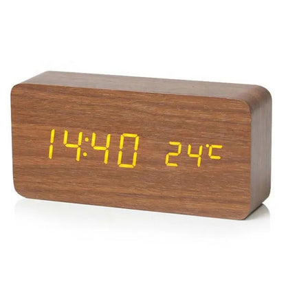 Natural Wood Digital Alarm Clock with LED Screen