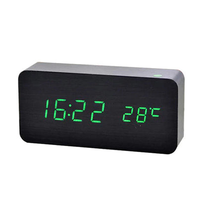 Natural Wood Digital Alarm Clock with LED Screen