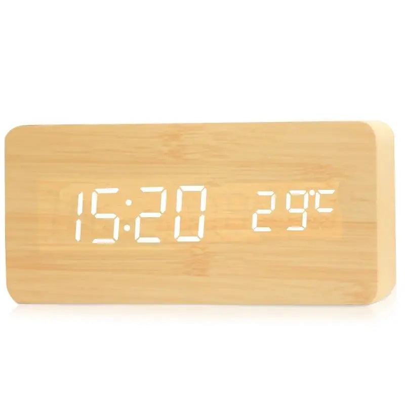 Natural Wood Digital Alarm Clock with LED Screen