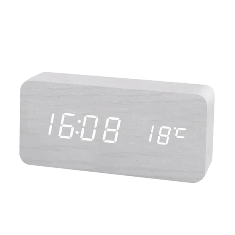 Natural Wood Digital Alarm Clock with LED Screen
