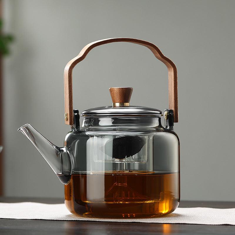 Luxury Glass Teapot with Wood Lid and Metal Infuser - Glamry