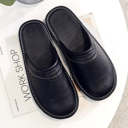 Soft Cozy Vegan Leather Indoor Slippers for Men Women