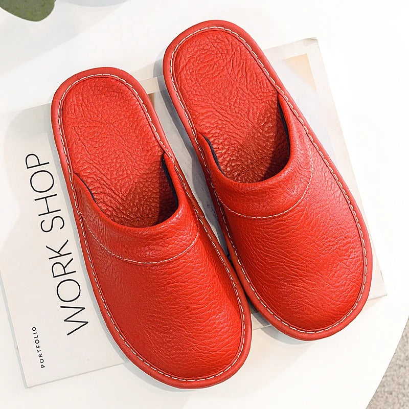 Soft Cozy Vegan Leather Indoor Slippers for Men Women