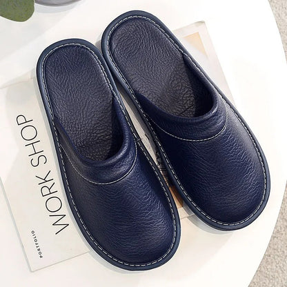 Soft Cozy Vegan Leather Indoor Slippers for Men Women