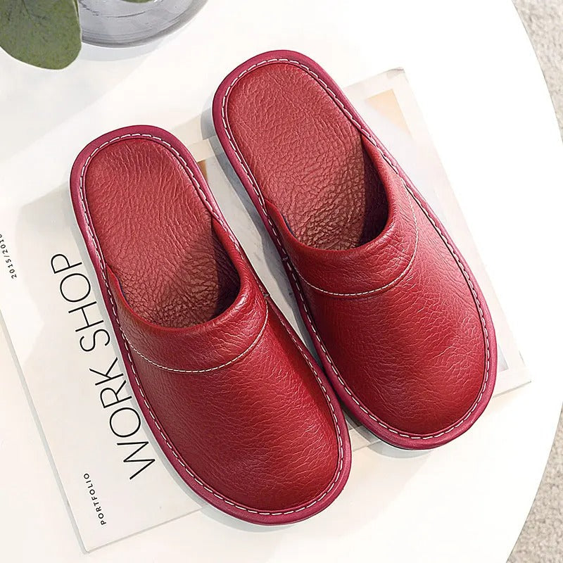 Soft Cozy Vegan Leather Indoor Slippers for Men Women