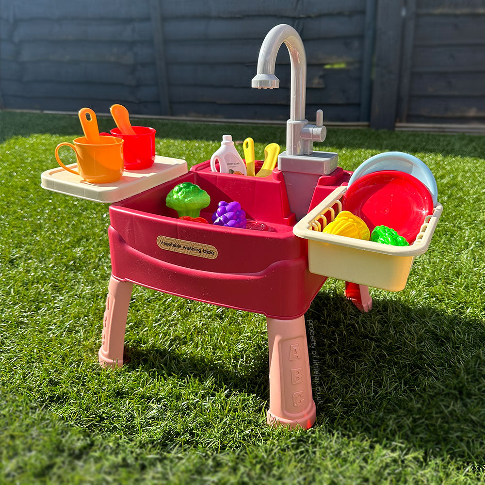 Fun Kids Play Kitchen with Real Water Flow and 19 Pieces