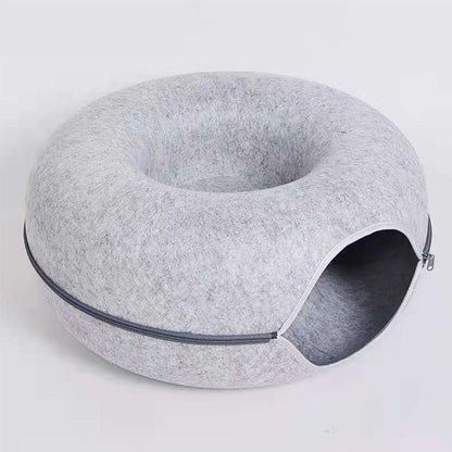 Soft Cat Donut Bed with Non-Slip Base