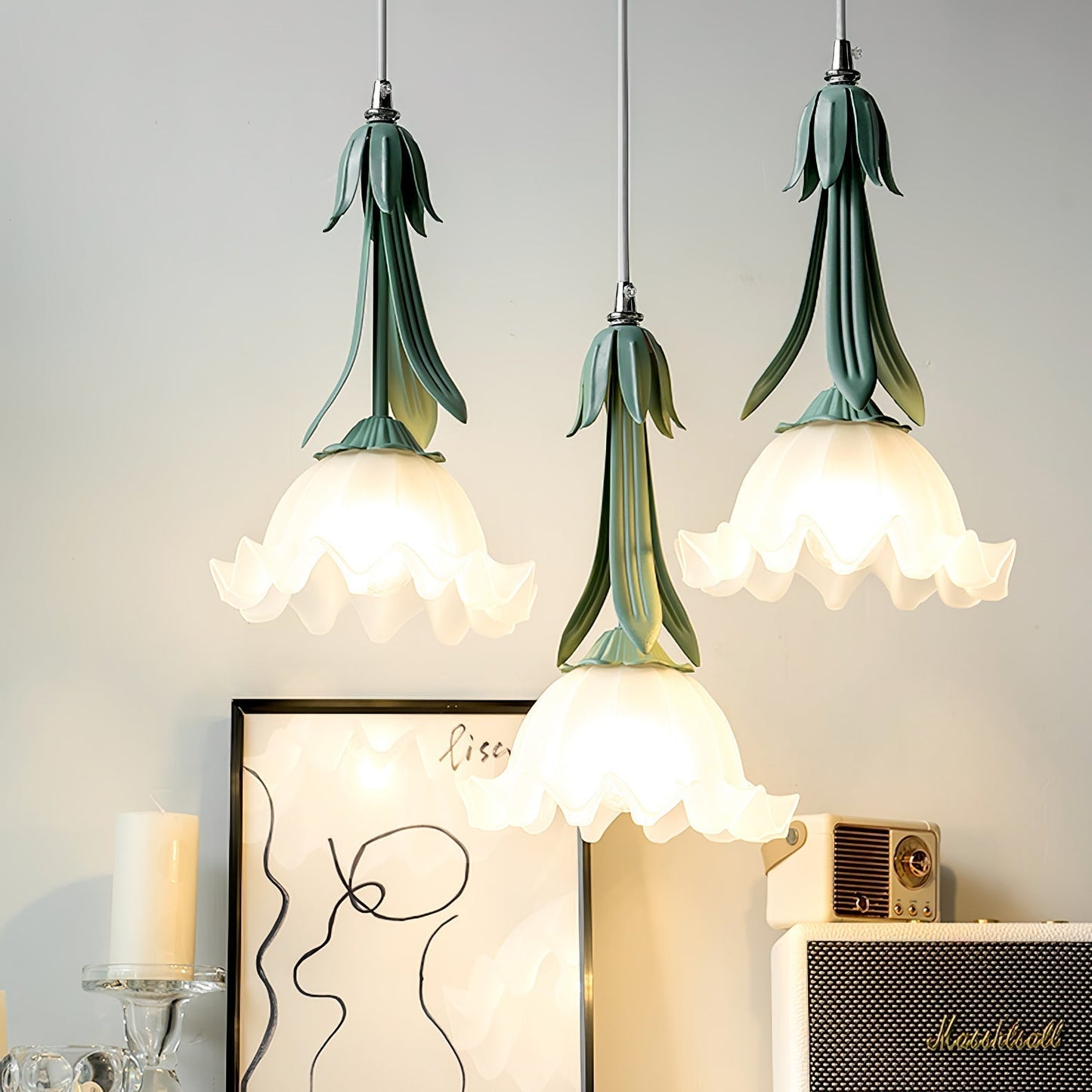 Floral Glass Drop Pendant Light