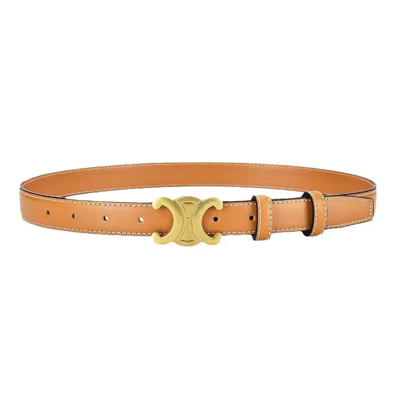 Luxury Leather Belt with Golden Buckle